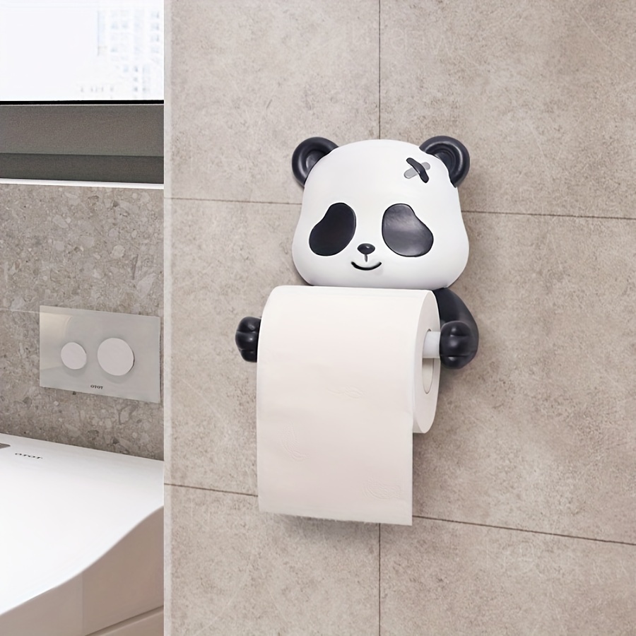 

Cartoon Panda & Bunny Wall-mounted Toilet Paper Holders, Plastic, Self-adhesive, No-drill Installation, Painted Finish, Bathroom Tissue Roll Dispenser With Storage Shelf , Christmas Decorations