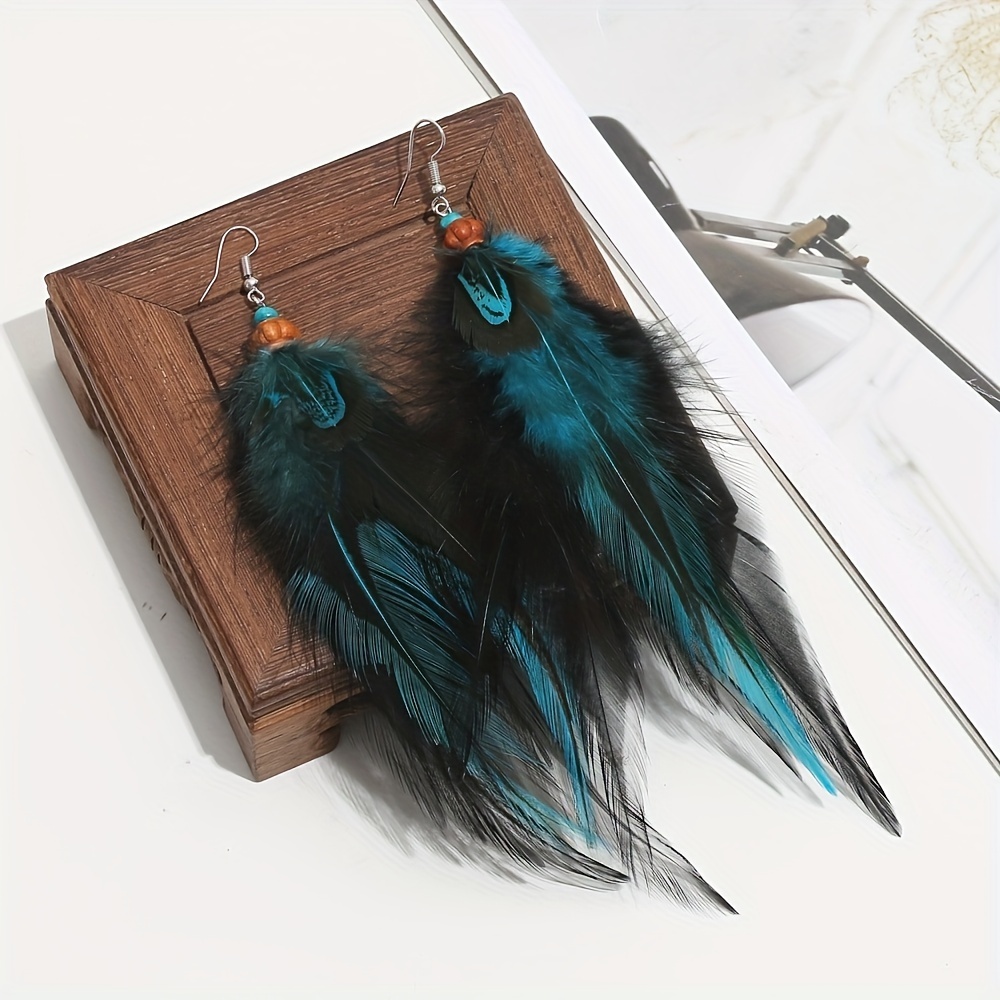 

Boho Style Handmade Feather Dangle Earrings For Women, High Quality Retro Copper With Zinc Alloy Ear Hooks, No Plating - Versatile Fashion Accessories For Daily Wear