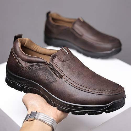 mens casual loafers flat shoes solid color pu upper sole fabric lining slip on closure comfortable fashion for business and driving vintage shoes