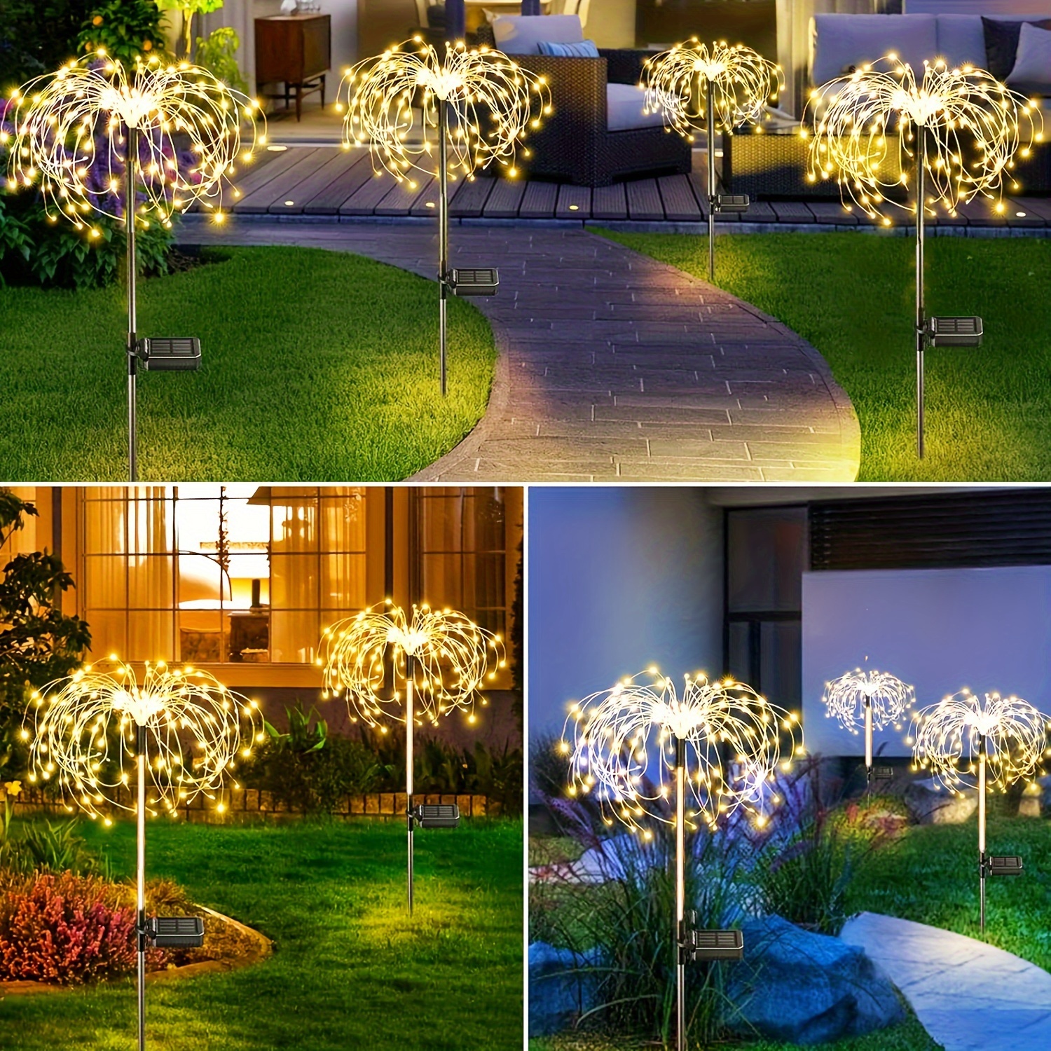 

Solar Firework Light, Outdoor Solar Garden Decorative Lights 60/200 Leds Copper Wires Light For Walkway Pathway Backyard Christmas Decoration Parties (colorful/warm White)