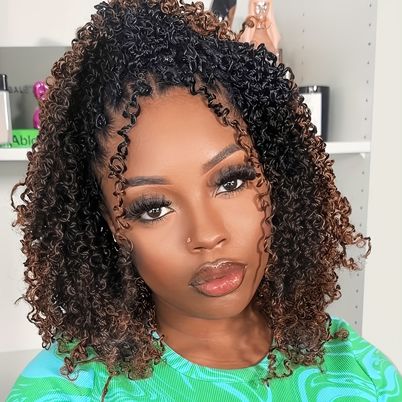 

| Chic Short Curly Wig For Women - Blonde, Full Lace Front With Baby Hair, 100% Density Synthetic Fiber, Square Parted Design - Ideal For Daily Use & , Hair Wig