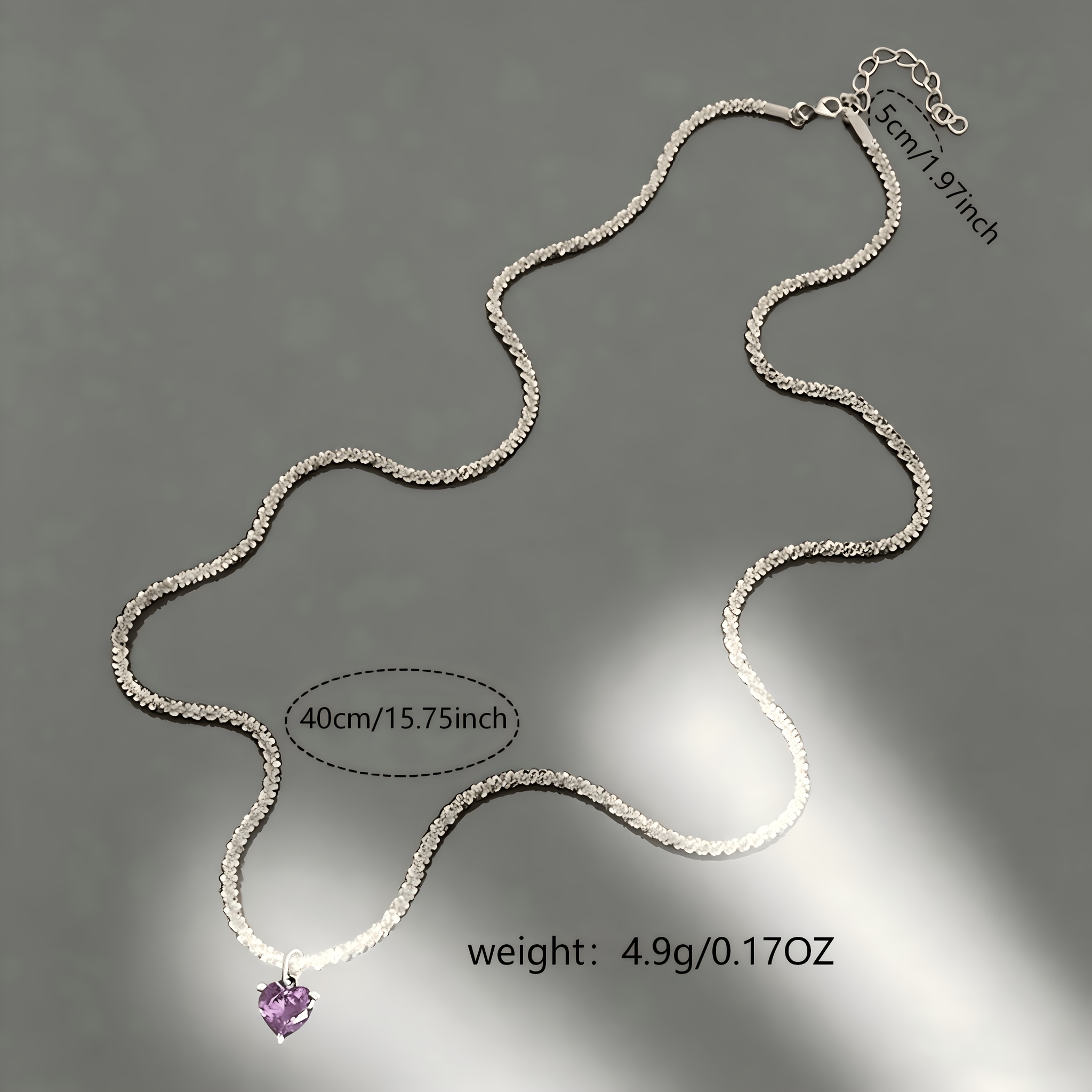 Silvery Copper Heart-Shaped Zirconia Pendant Necklace