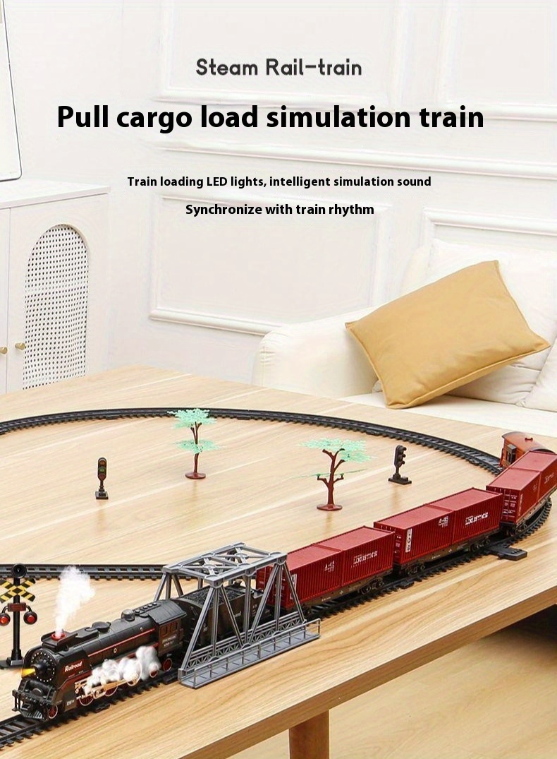 Electric Train Set for Kids Ages 3+ Real Smoke LED Lights Train Sounds Interactive Bridge Track Long-Lasting Battery Parent-Child Play Collectible Toys Christmas Birthday Gifts for Boys Girls