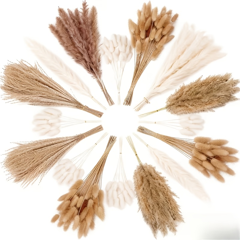220pcs Natural Dried Flower Bouquet - Pampas Grass, Stems, Bunny Tails, Eucalyptus, Lavender & Wheat | Rustic Boho Decor For Home, Fall Decorations, Wedding, Party Decor, Table Vase Arrangement