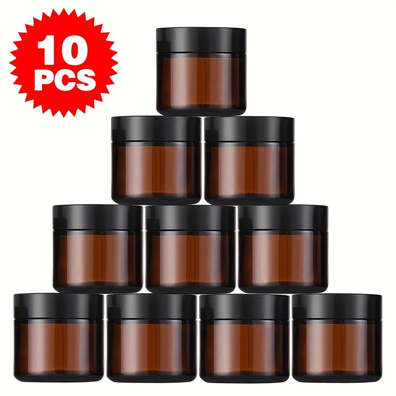 TEMU 10x 60ml Empty Round Cosmetic Glass Jar Tinted Brown Lids Lotions Container