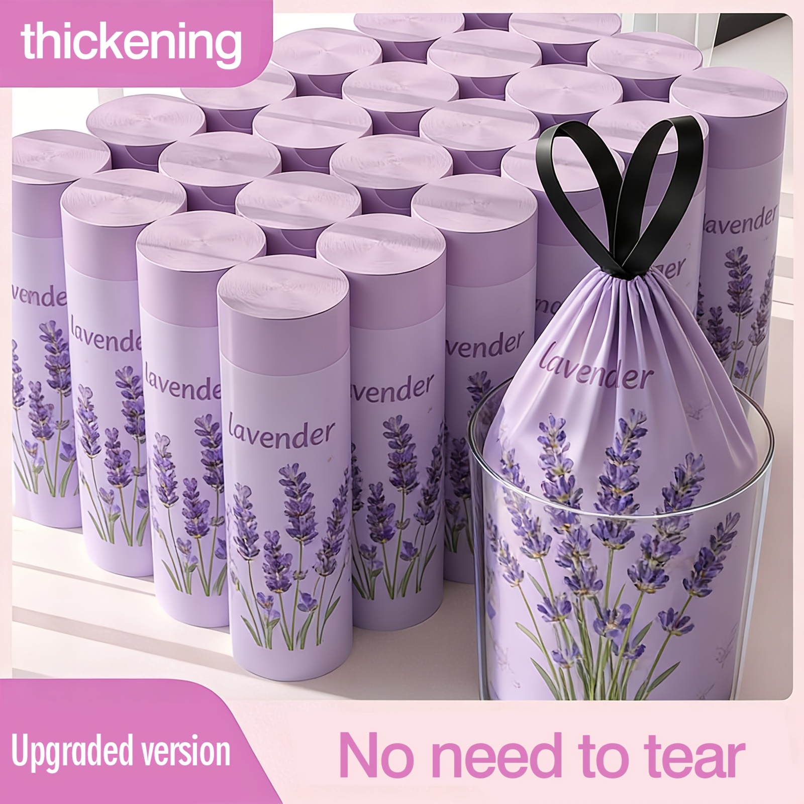TEMU 100/50 Lavender Extra Thick Scented Trash Bags - Leakproof, , | Heavy Duty Pet Waste, Kitchen & Household Use, Drawstring Handle