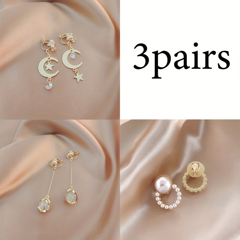 TEMU Ensemble de 3 paires de boucles d'oreilles à clip lune, simples et polyvalentes perçage, c'est un pour elle