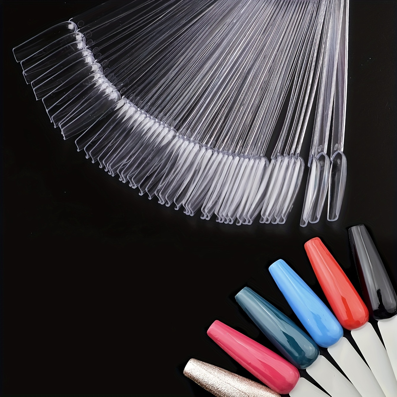 

50 Pieces Of Clear Acrylic Nail Tips With Metal Ring, 10cm Length, Suitable For Practice And Display, No Fragrance