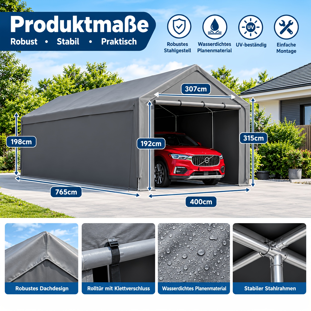 Image of 13'×25' Heavy-duty Carport, Galvanized Garage With Waterproof Uv-resistant Tarp, Removable & Roll-up Windows, Easy Assembly For Car, Boat, Market Stall, Party