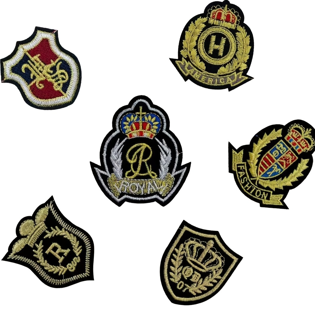 TEMU 6pcs Mixed Style Shield Badge Clothing Accessories, Hand-sewn Patches, Suitable For College/campus-style Youth Uniform Jackets, Bags, Shoes,