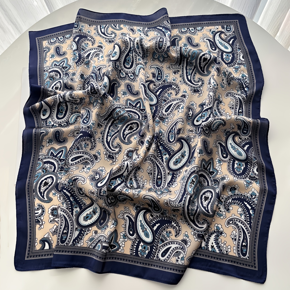 TEMU Women's Vintage Paisley Pattern Square -27. Satin Turban, Elegant Neck Scarf And Everyday Hair Accessories