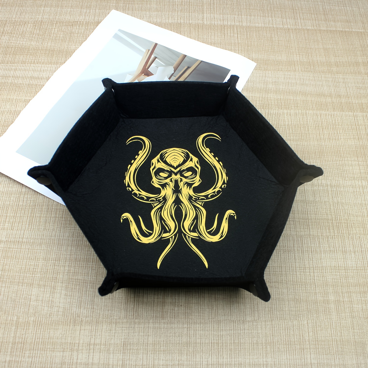 Octopus Felt Hexagonal Folding Storage Tray - Spacious Dice Holder With Velvet Interior, Plain Desktop Storage Basket For Dice Games And Additions