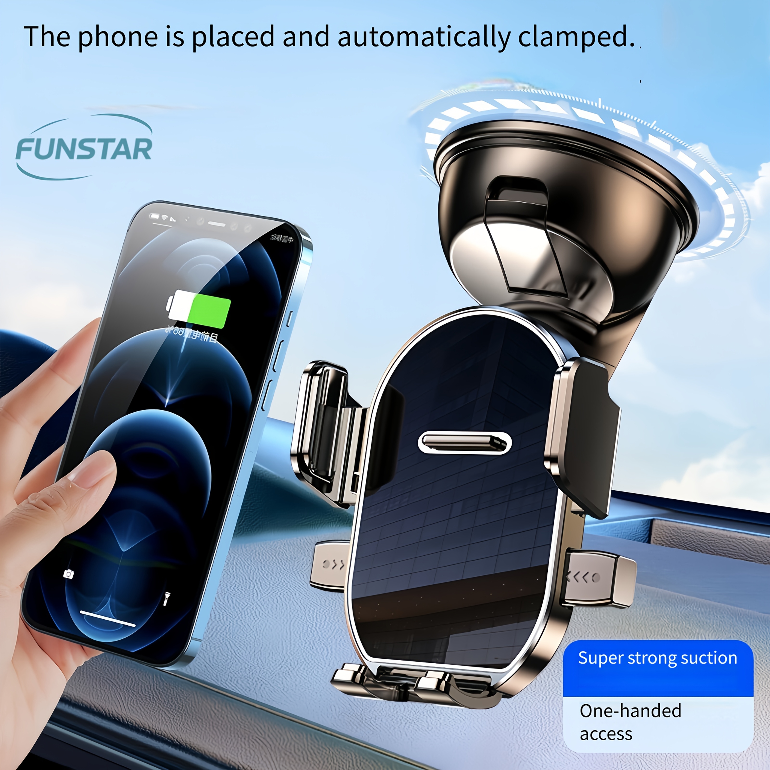 E-shop FUNSTAR 2026 Neue Autohalterung, Vakuumsaugnapf, 360° drehbar, Ein-Klick-Verriegelung, ultrastabiler Autohandy-Navigationshalter, kompatibel mit