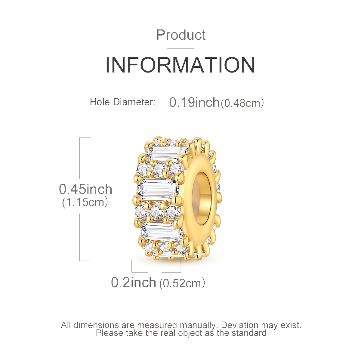 18K Gold Plated Sparkling Square Cubic Synthetic Zirconia Spacer Bead Charm