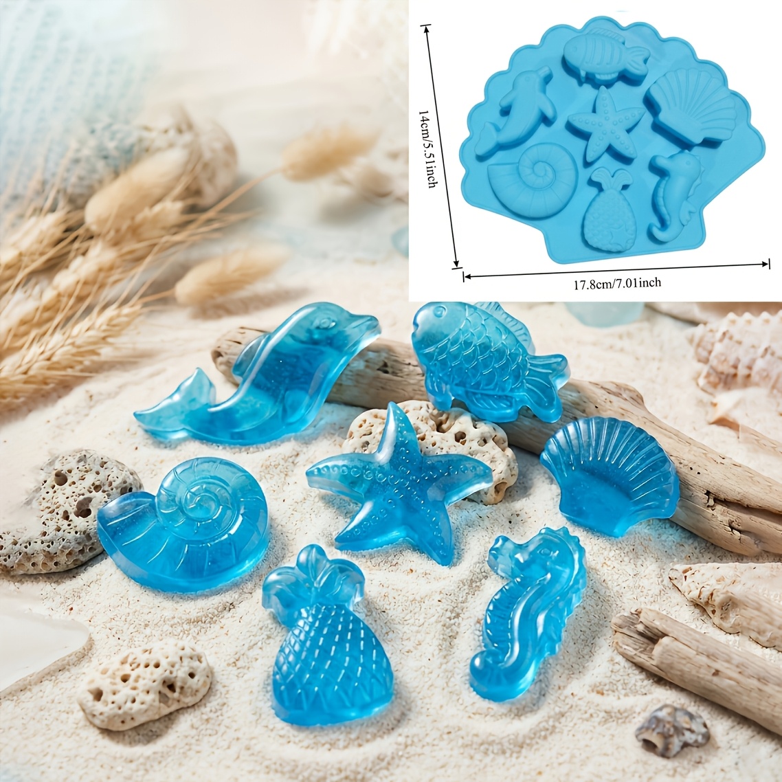 TEMU 7-cavity 3d Silicone Mold For, Soap, Candle Making | Animal And Sea Shell Shaped Molds | Ideal For Resin, Ice, | Mother's Day, Easter Gifts