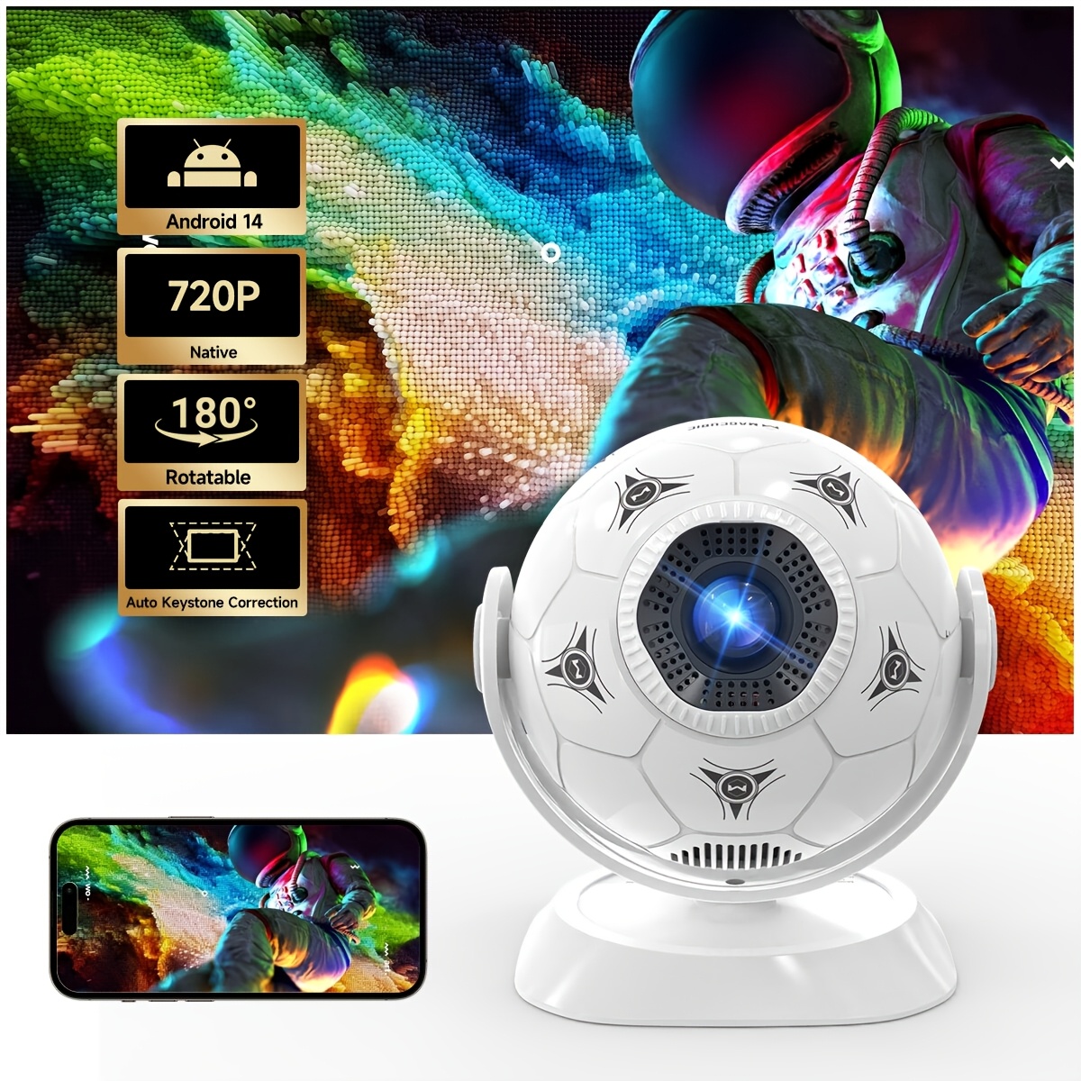 Image of Magcubic 14, 370ansi, Smart Projector With Wifi6 Bt5.2 | Native 720p Support 8k Smart Projector, Manual Focus & Automatic Keystone Correction, With Smartphone, Remote Control, Internet-ready