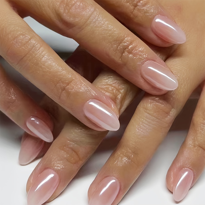 

30 Pieces Of Nude Iced Transparent Nail Tips + 1 Piece Of Jelly Glue + 1 Strip Of Friction Tape - Perfect For Short, Almond-shaped Nails With A Shiny Finish