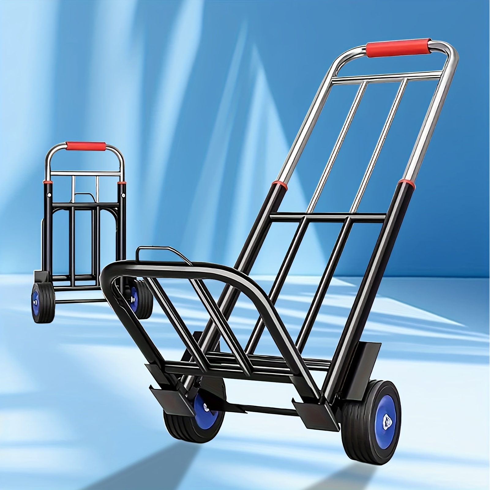 TEMU 330 Lb Heavy-duty Folding Trolleys In Large And Small Sizes, Portable Transport Carts With Retractable Handles; Heavy-duty Folding Trolleys