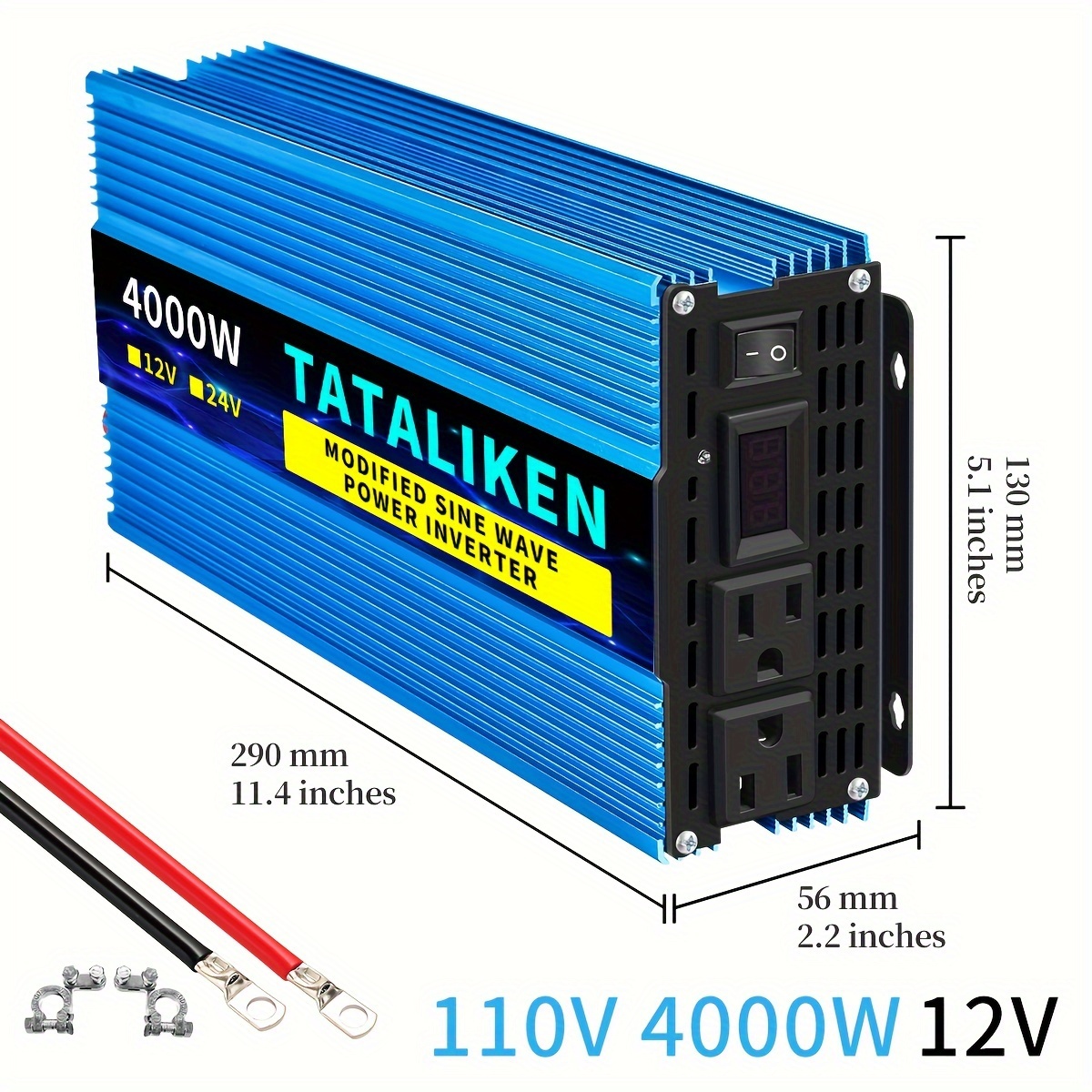 TEMU Power Inverter 4000w Automotive Power Converter 12v To Ac 110v Automotive Power Converter Inverter For Mobile Phones, Laptops And Other Devices, Without Battery