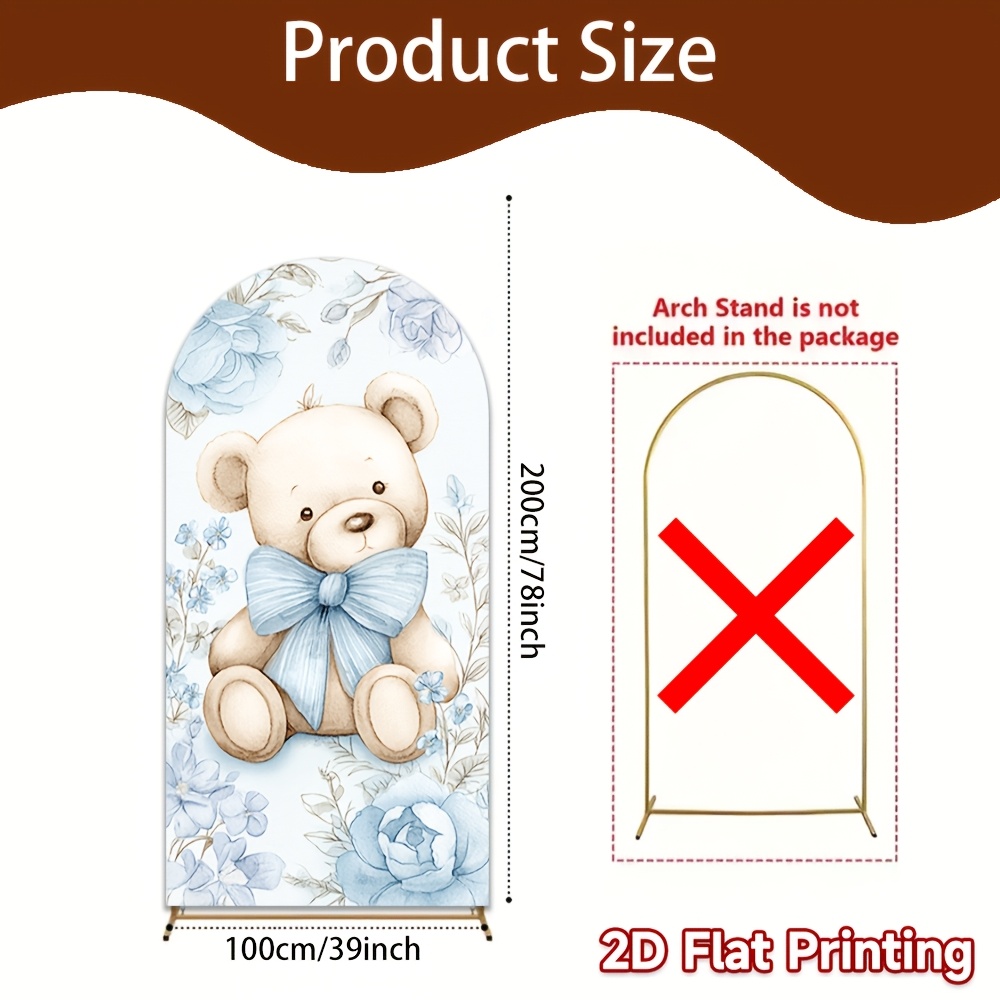 TEMU 2d Flat, 1pc Bear Arch Backdrop - Arched Party Banner With Bow & Bear, Elegant Accent For Wedding, Birthday, Shower Decorations ( Arch Stand Not