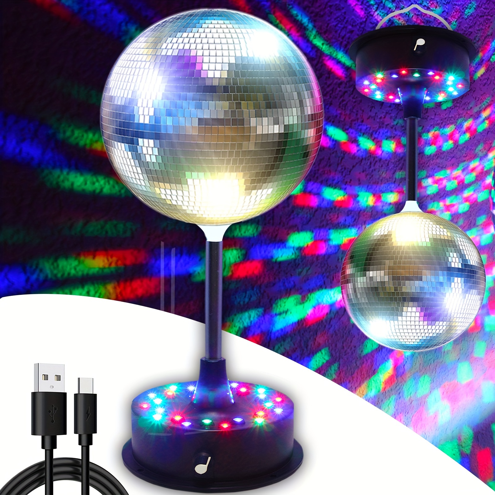 Paquete de 4 mini luces de bola de discoteca, luces de fiesta de bola de  discoteca multicolor activadas por voz, luces decorativas para automóvil
