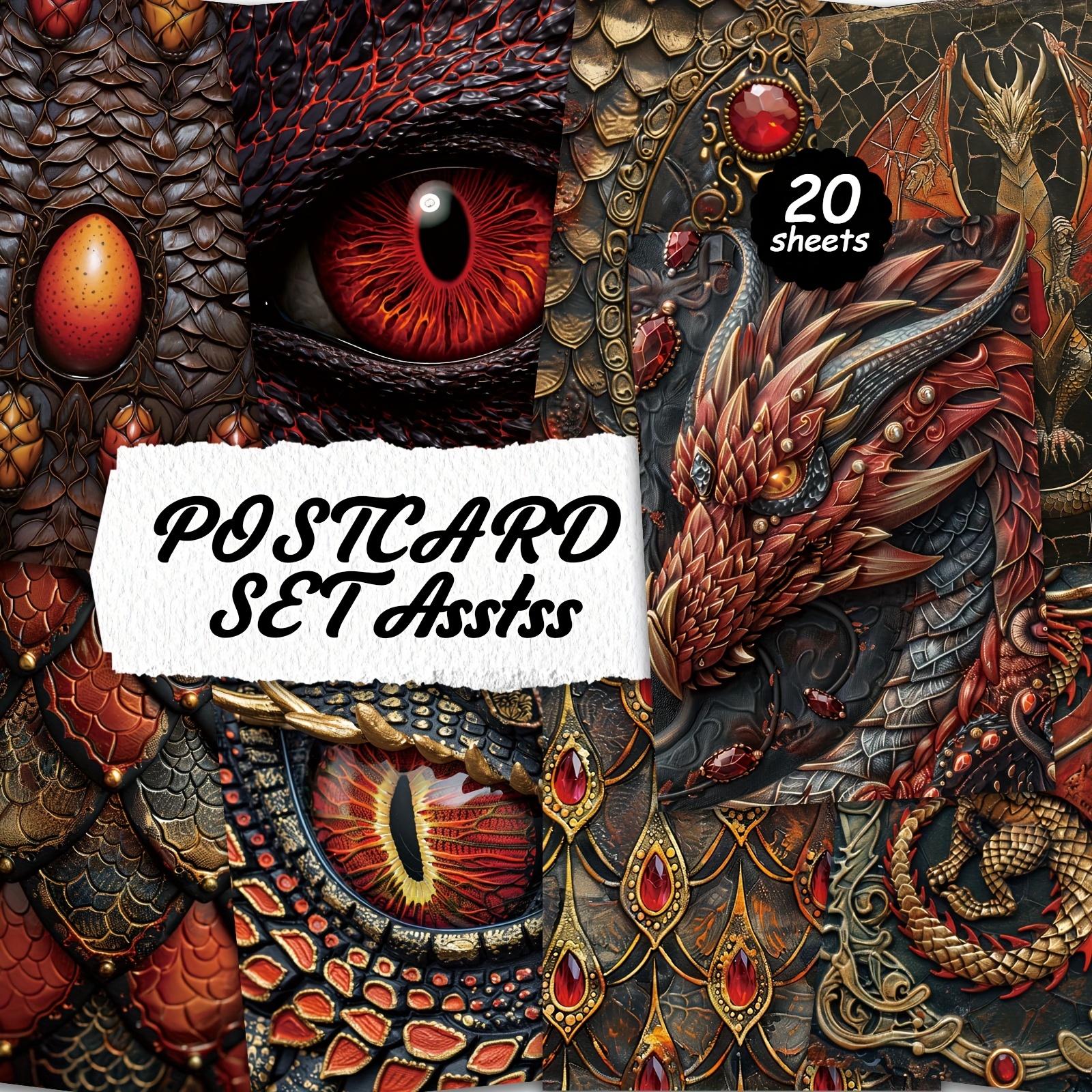 TEMU Set Of 20 Dragon Texture Style Postcards For Writing On Cardboard, Glossy , English Scrapbooks, Trash Diaries, Crafts, Greeting Cards, Holiday