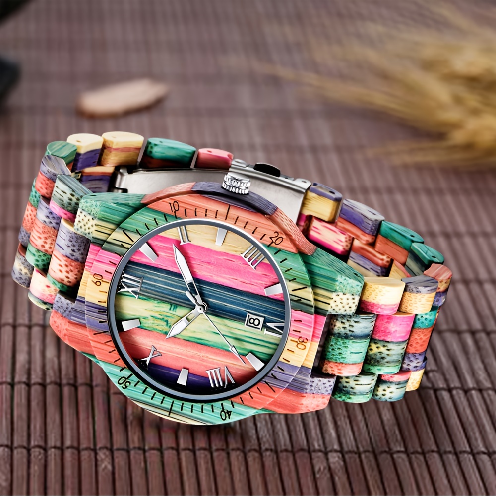 

Wooden Watches Mens With Handmade Colorful Bamboo Wood Watch Analog Date Quartz Wooden Watch For Men