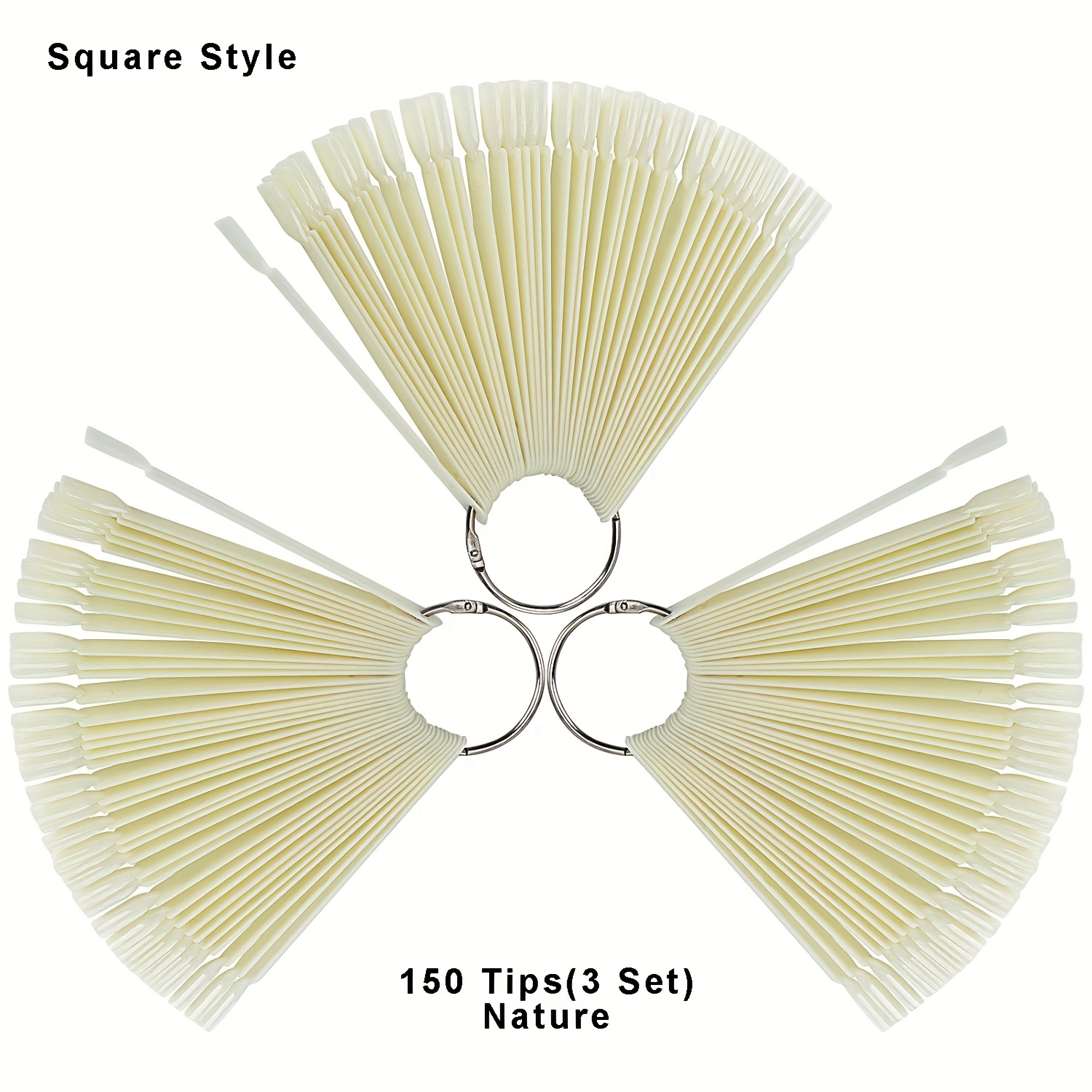 TEMU 150pcs Clear Nail Sticks With Ring Fan Shape Nail Art Tips False Nail Sticks Nail Practice Color Display Transparent Nature Board For Nail Tools