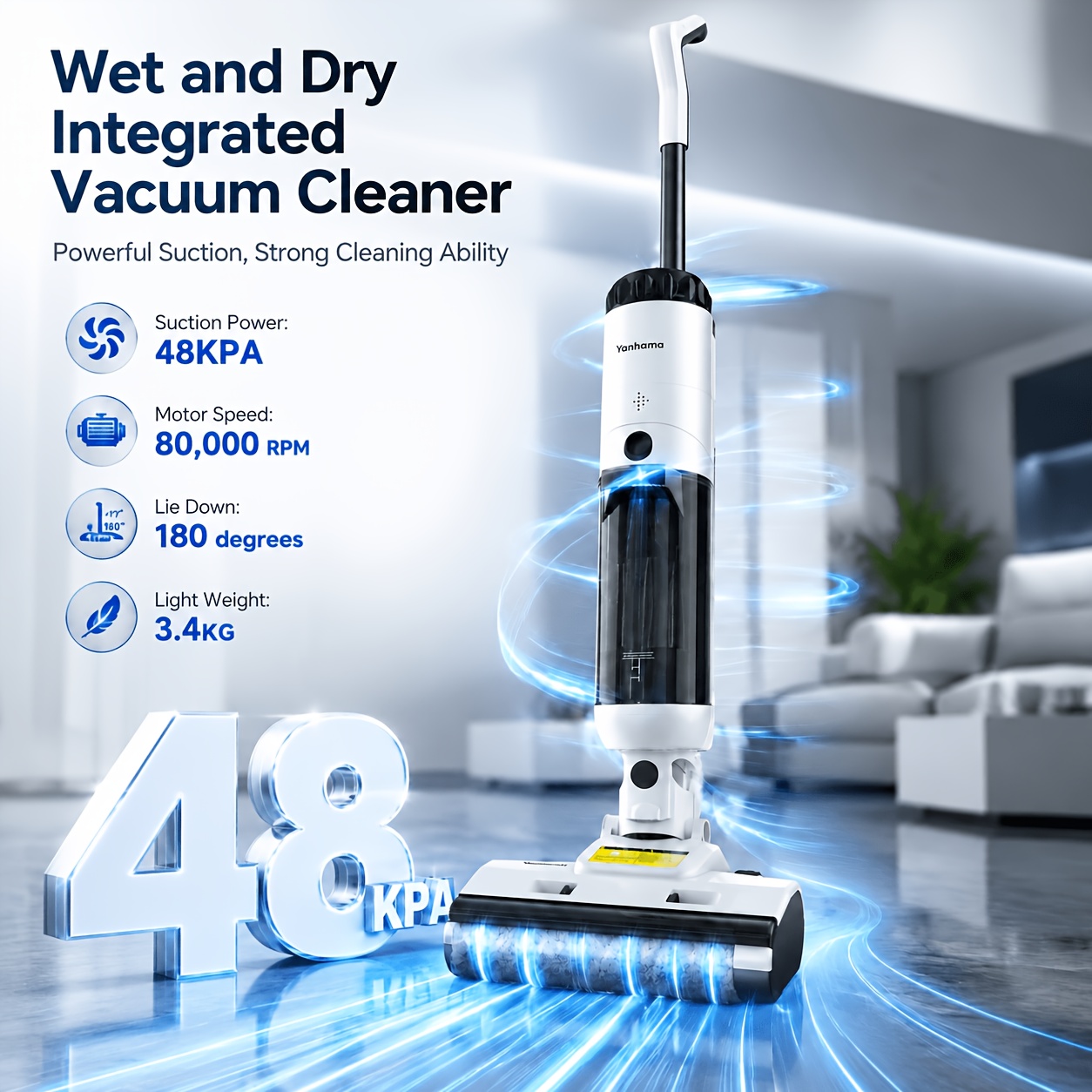 Yanhama 2026 New Wet And Dry Vacuum Cleaner, 48kpa High Suction Cordless Handheld Vacuum, Ideal For Removing Pet Hair, Dust And Stains, Perfect For Home, Car, Rug And Floor