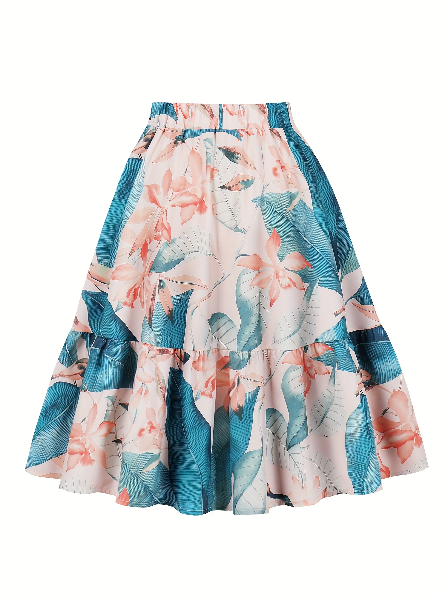 women's floral print a line midi skirt elastic waistband Temu