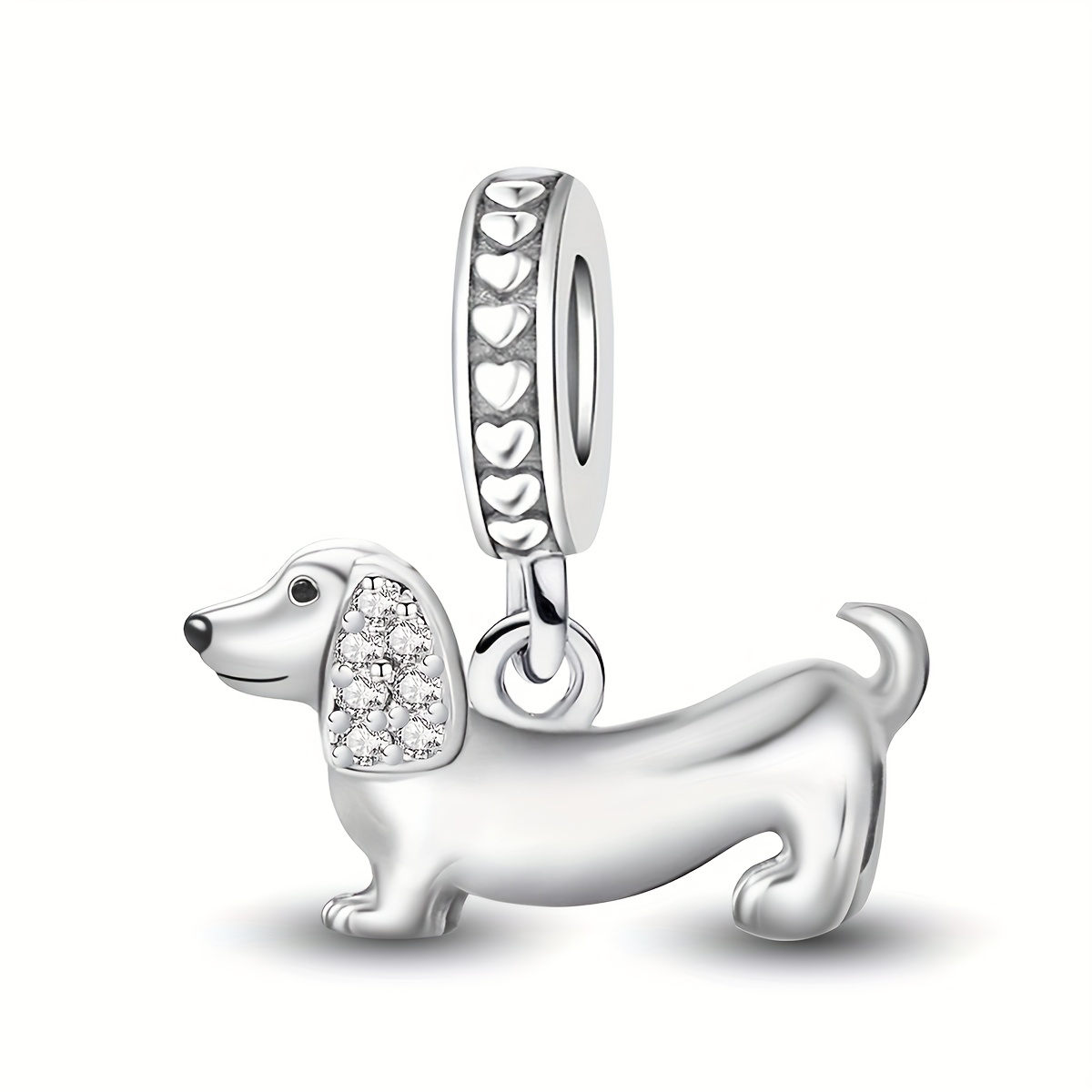 Image of 1pc 925 Silver Plated Puppy, , Dachshund Pendant Bead, Fits Original Bracelets Or Bangle, Ideal For Jewelry Making, Perfect Gifts For Women