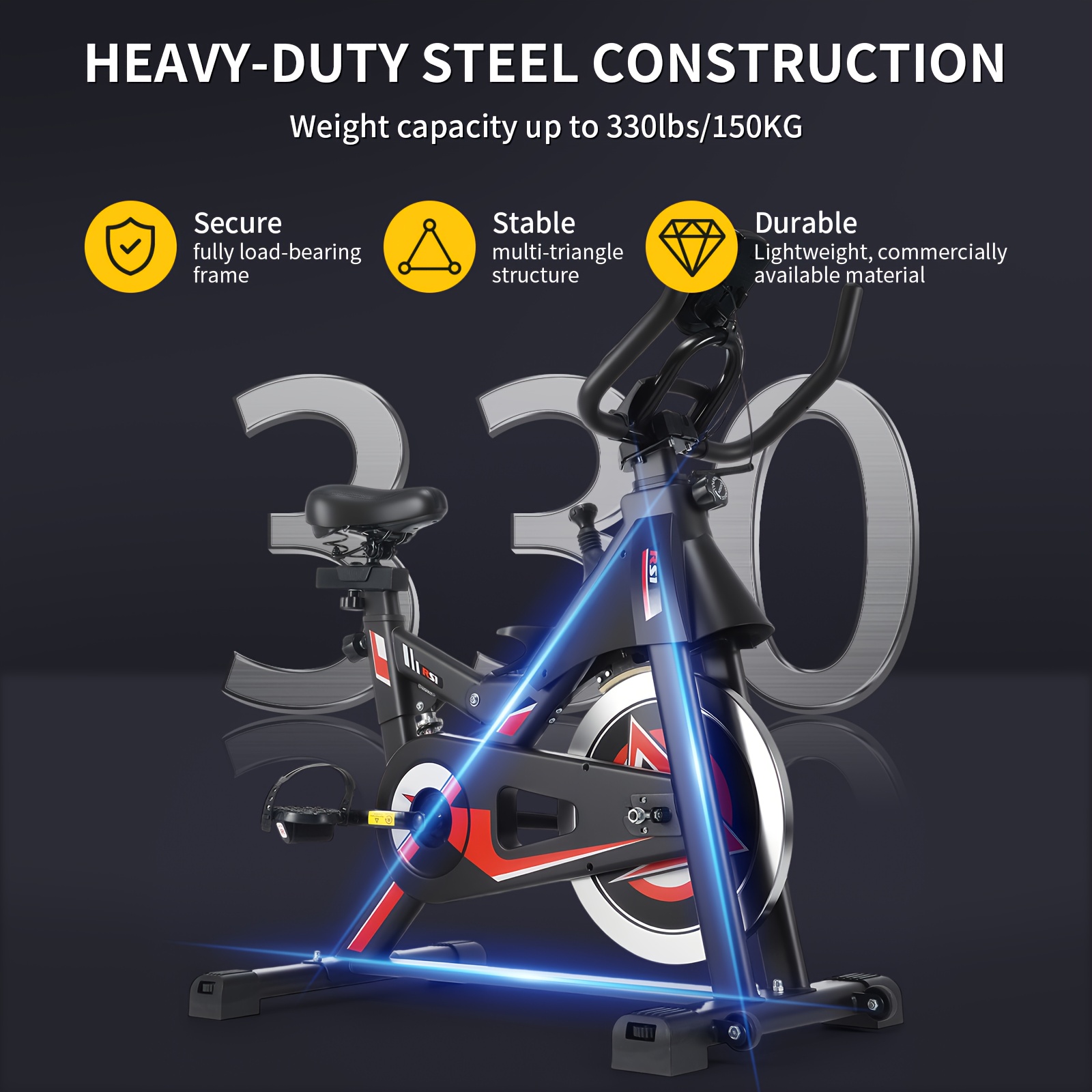   indoor exercise bike silent bike trainer with lcd adjustable   and heart rate monitor exercise bike with stand and water bottle holder 6 speed adjustable handlebars and seat 150 kg weight capacity home exercise bike indoor bike without battery details 0