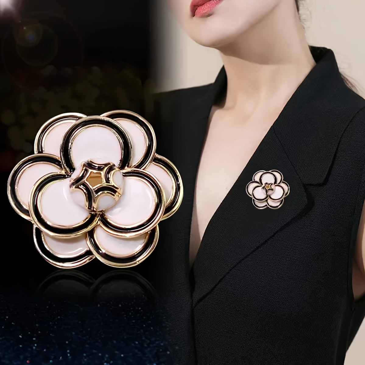 

New French Retro Small Fragrant Wind Three-dimensional Drip Oil Camellia Brooch Fixed