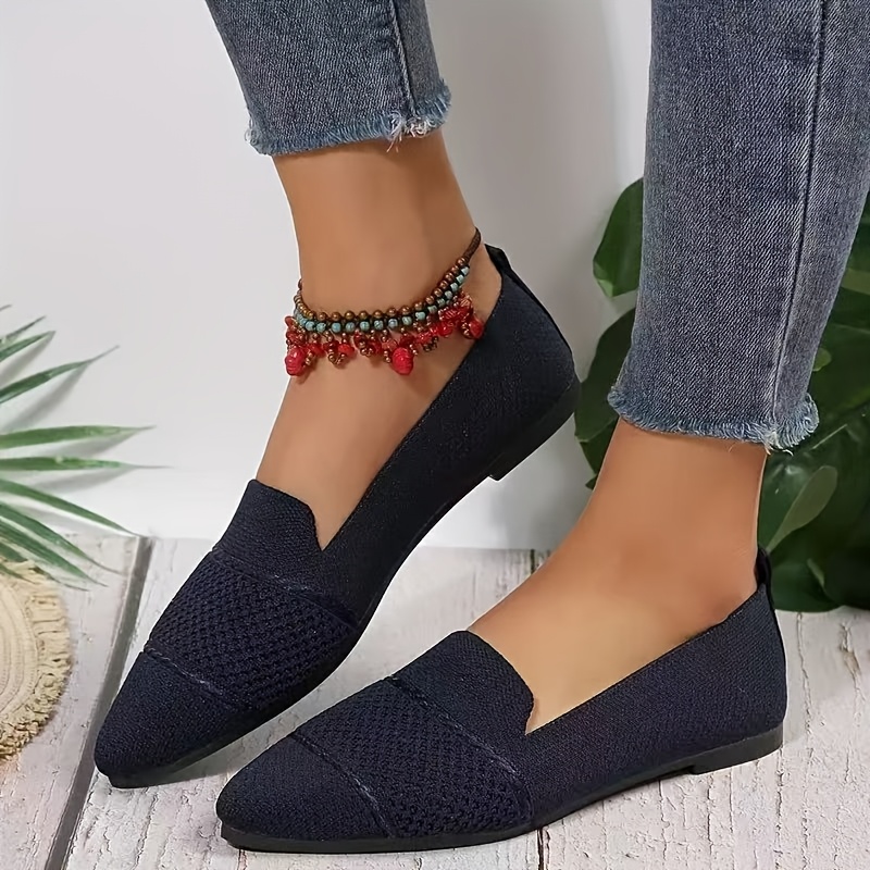 Elegant Ballet Flat Shoes For Women, Slip-On Breathable Soft Sole Daily Knitted Ballets, Point Toe Daily Wear