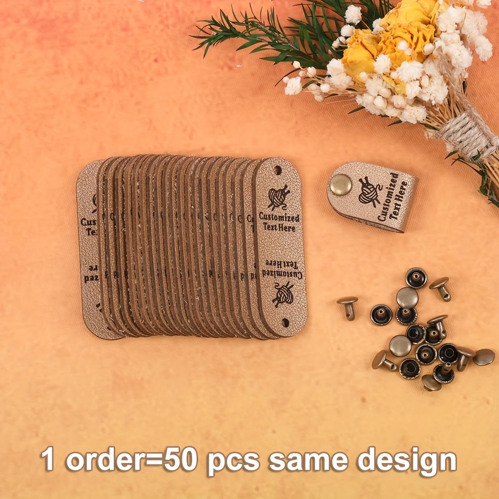 TEMU Back To School 50pcs Faux Leather Golden Color Customized Labels Shape, Personalized Diy Name Tags With Nails