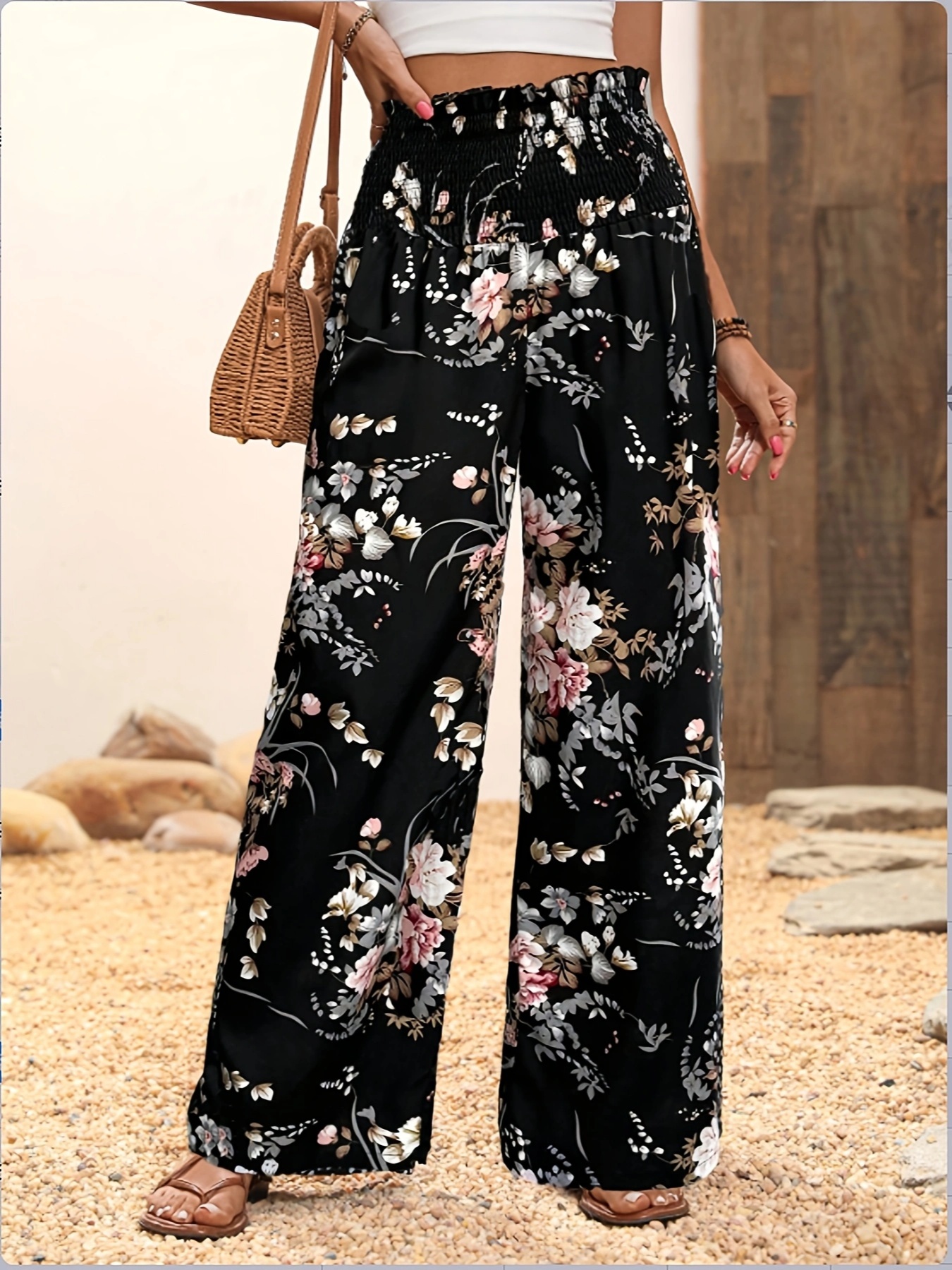 white pants with flowers sold on Temu United States