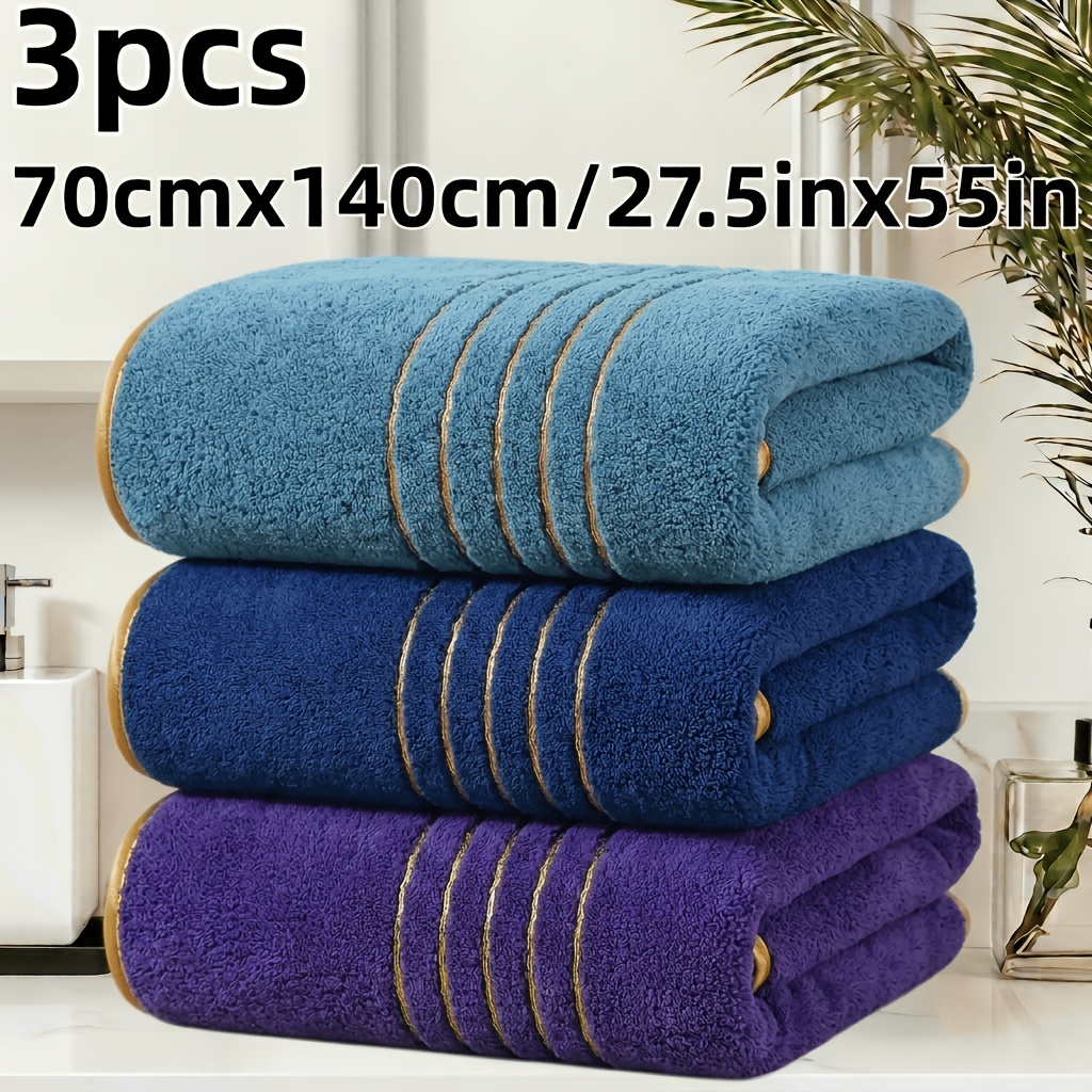 TEMU 3pcs 70cm X 140cm Bath Towel, 300 Gsm, Thickened Coral, Poly-jacquard Blend Material, Multiple Colors, Absorbent, Quick-drying, Soft And