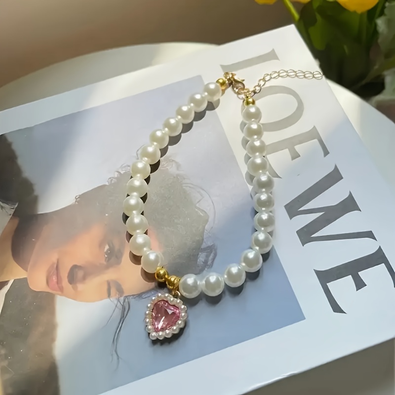 adjustable vintage pearl pet necklace with   pendant and bow charm elegant wedding accessory for dogs and cats holiday gift   fashionable design for special occasions pearl necklace Product details 5