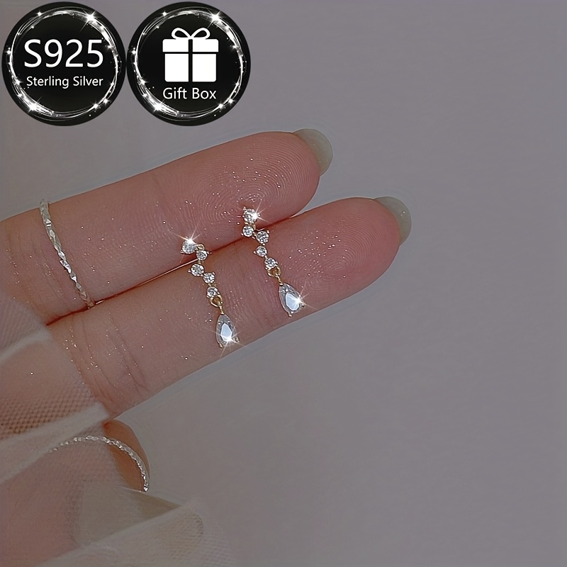 Women's S925 Silver French-Style Teardrop Tassel Stud Earrings