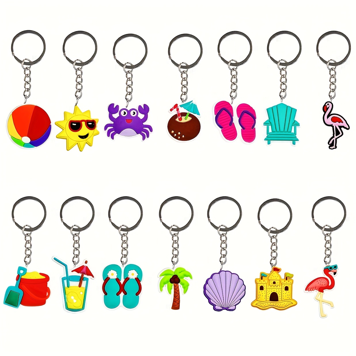 TEMU 14pcs Keychain Set For Beach Parties | Ideal For Family Gatherings, Hawaiian Summer Events, Pool Celebrations, Plastic Keychain Prizes For