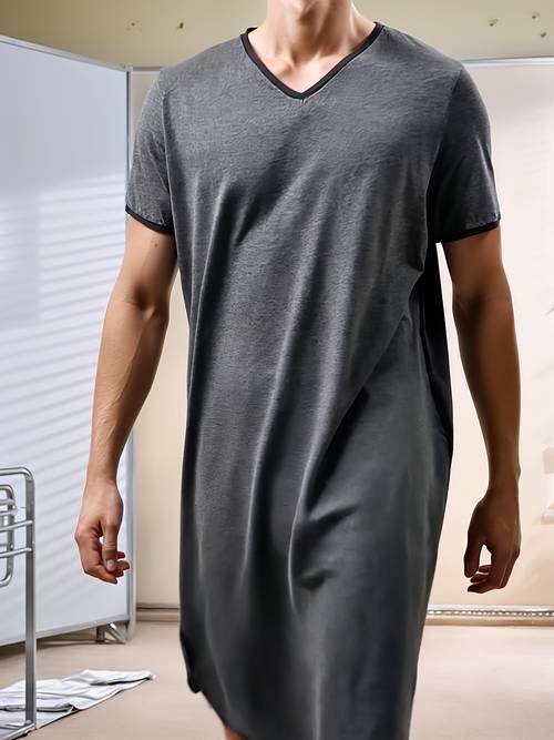 spring summer autumn fashion simple mens casual with white trim nightgown
