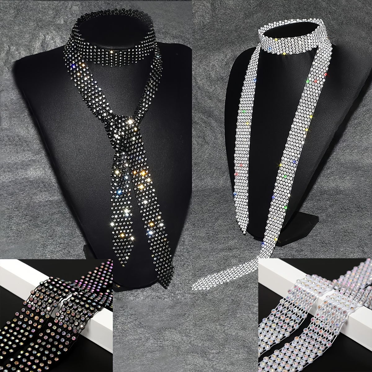 TEMU 2pcs European And Rhinestone Hot Tie, Long Tassel Clavicle Chain, Multi-functional Mesh Trendy Waist Belt, Women's Versatile And Neck Strap,