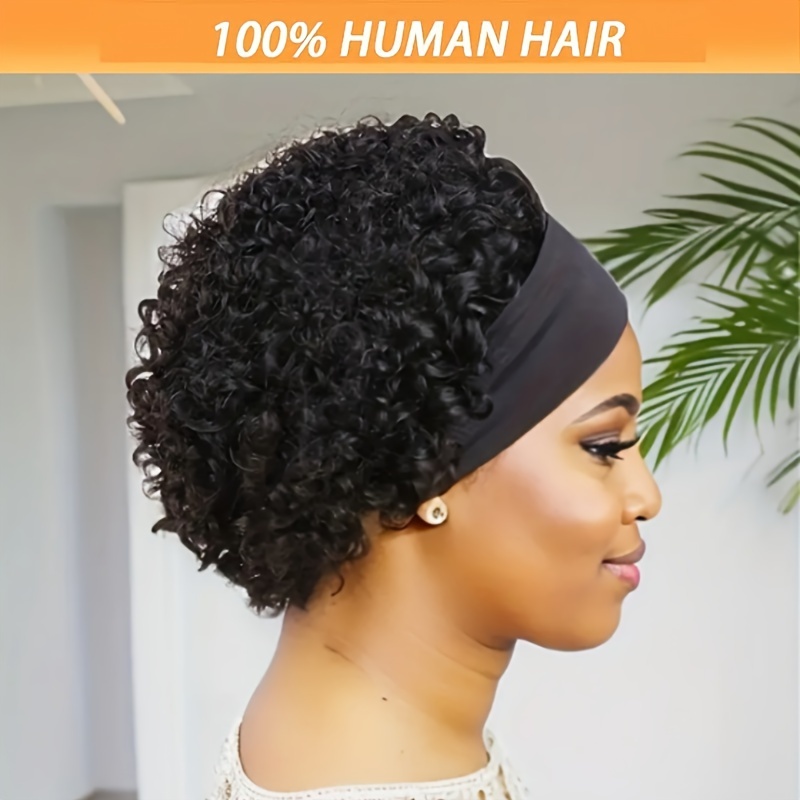 

Chic Short Curly Bob Wig With Headband - 150% Density, Glueless Human Hair, Full Machine Women