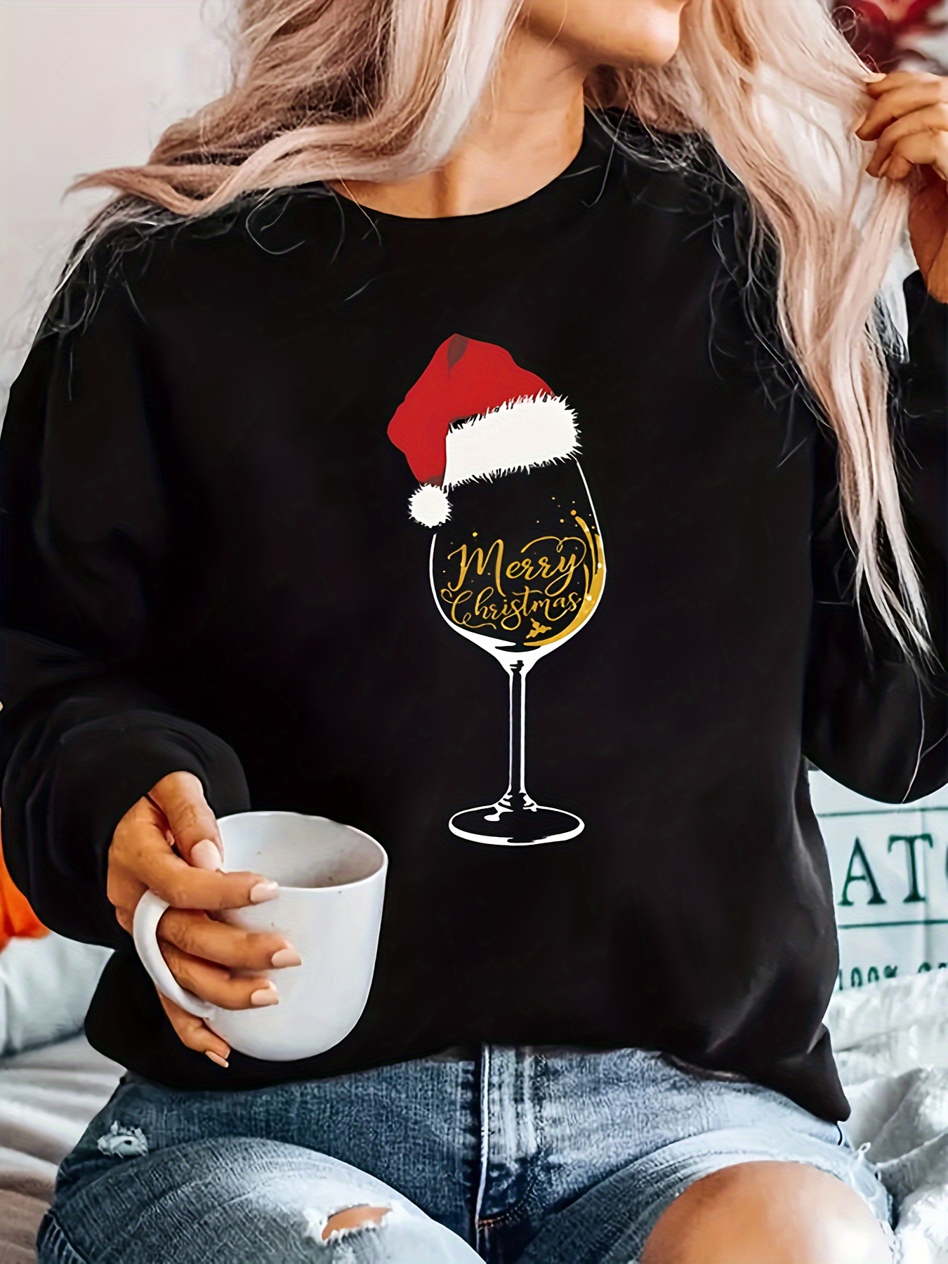 Sweatshirt Weihnachtspullover Damen Long Hoodie