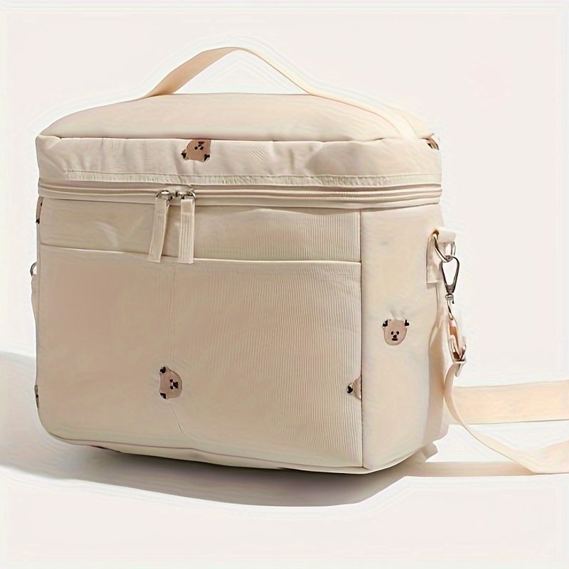 1pc beige insulated bottle cooler bag durable polyester hanging stroller storage with multi function breastmilk preservation uncharged 0