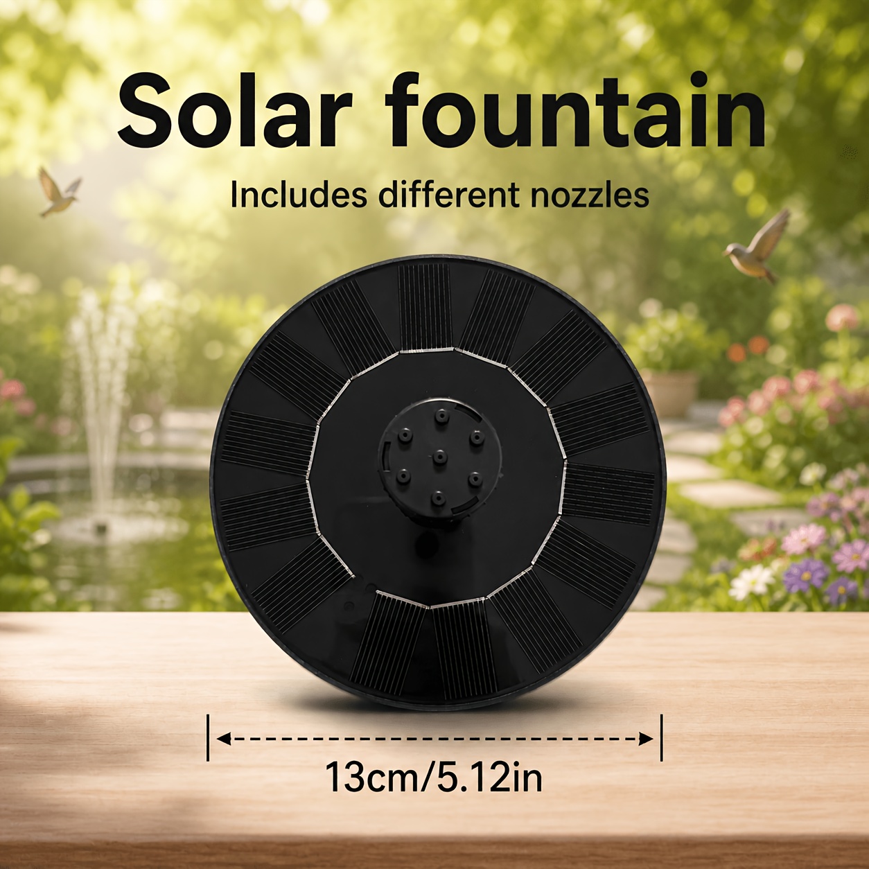 Solarna Fontana Kompaktna Solarna Fontana Vodna Črpalka z Več Zamenljivimi Šobami - Primerna za Ptičje Kopeli/Jezera/Vrtove/Akvarije, Zasnovana