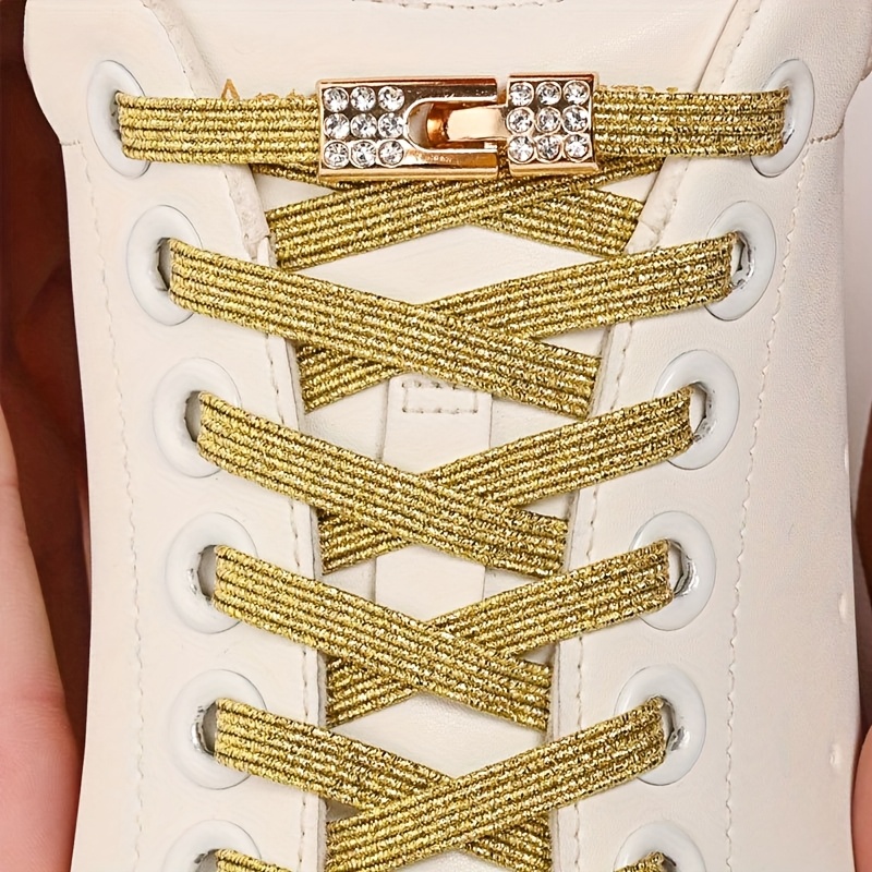 1 Pair of Rhinestone Buckle Shoelaces, No Need to Take Off Shoes, 2 Elastic Bands and 2 Shoe Lace Buckles, Colorful Fashion Gradient Rainbow Laces Suitable for Casual Shoes and Sports Shoes