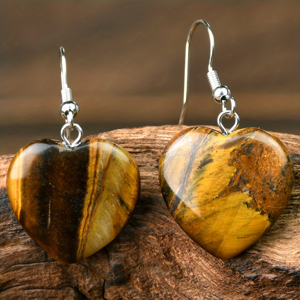 E-shop (Zufällige Natursteinfarbe und Muster) 1 Paar Herzanhänger Naturstein Kristall Ohrringe Opal Tigerauge Amethyst Geburtsstein