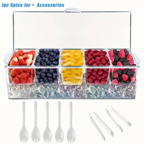 1pc spice jar refrigerator fruit transparent tray refrigerated seasoning box with lid lunch crisper fruit divider box food storage container with lid suitable for salad fruit cheese barbecue picnic outdoor party with accessories