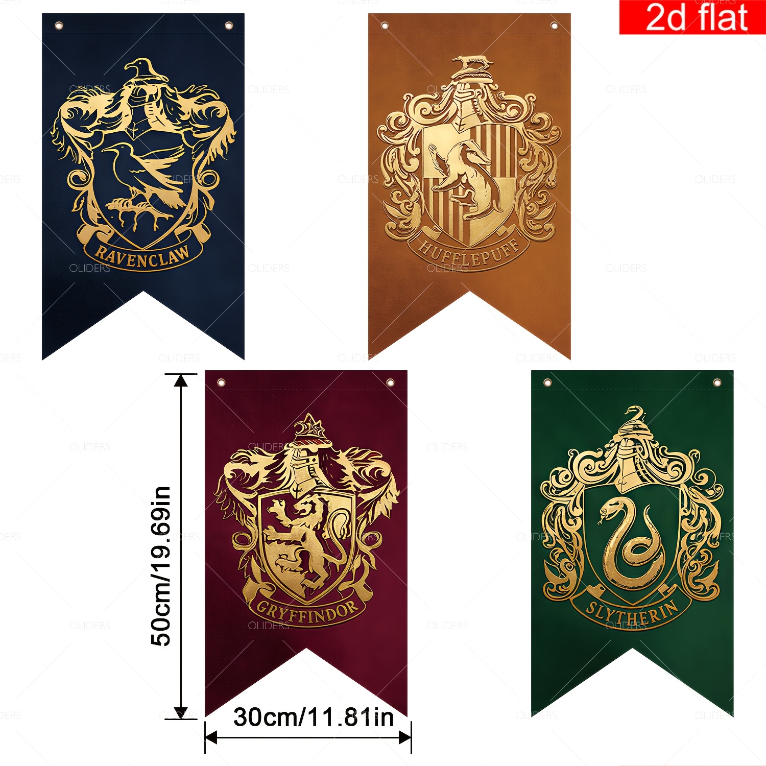 TEMU 2d Flat, 2d Flat Banners, 4pcs Harry Potter Themed Banners,, Retro Scroll Embossed Pattern Hanging Flags, Hogwarts 4 House Flags, For Wall